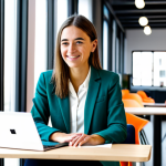 **

"A young professional woman working on a laptop in a vibrant, modern co-working space in Madrid, Spain. She is wearing a stylish but modest blazer and blouse, fully clothed and appropriate for a business setting. The background features other professionals collaborating, with bright, natural light streaming through large windows. Safe for work, perfect anatomy, natural pose, well-formed hands, proper finger count, professional environment, family-friendly."

**