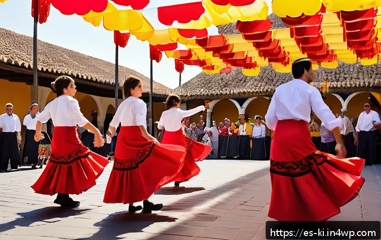 여행 중 새로운 친구 사귀는 방법 - A lively traditional Spanish festival scene in a vibrant town square of Sevilla during springtime, f...